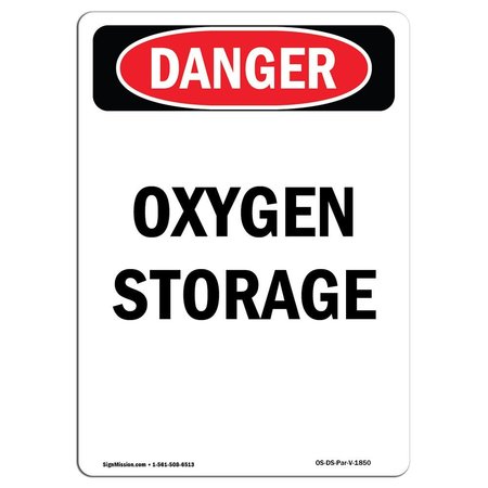 SIGNMISSION OSHA Danger Sign, Portrait Oxygen Storage, 10in X 7in Aluminum, 7" W, 10" L, Portrait OS-DS-A-710-V-1850